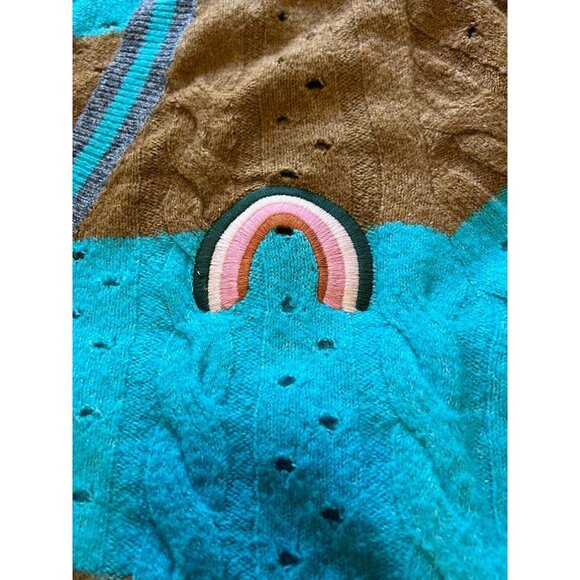 Torrid Plus Vegan Cashmere Teal Pointelle Pullover Henley Rainbow Patch Measured - Picture 8 of 13